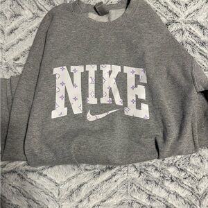 Gildan Gray and Purple Women's Crew Neck Sweater